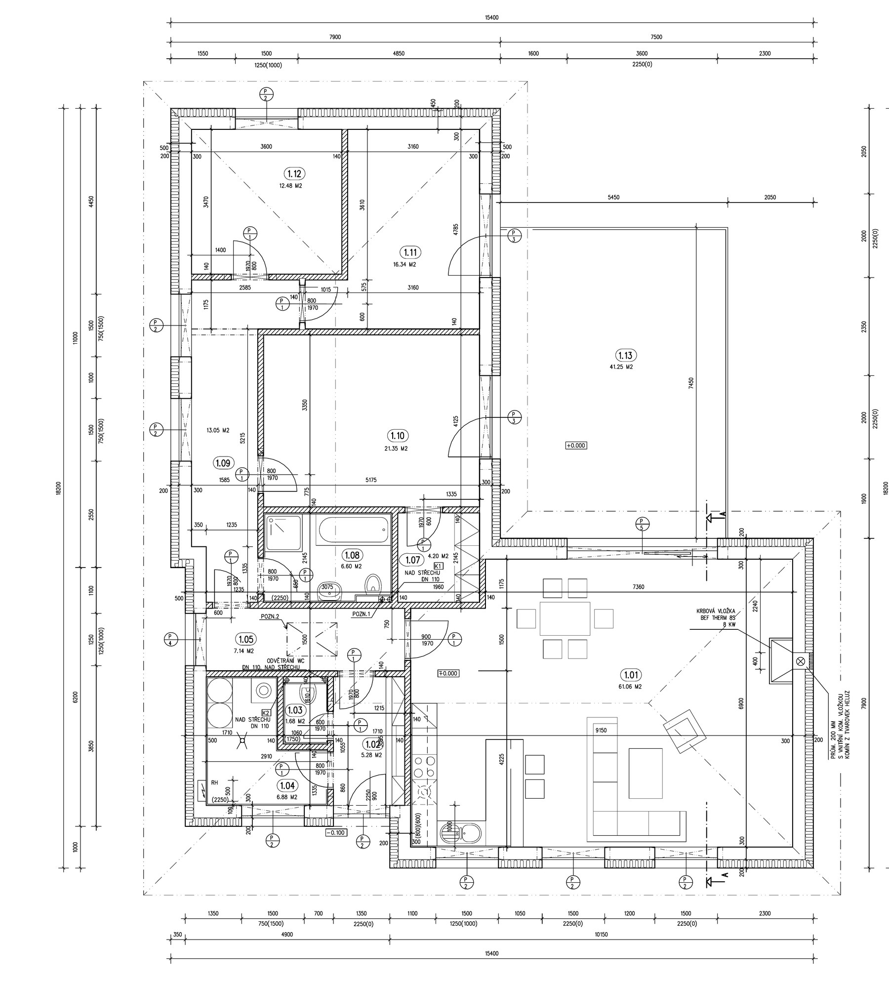 Půdorys přízemí — bungalov 4+kk